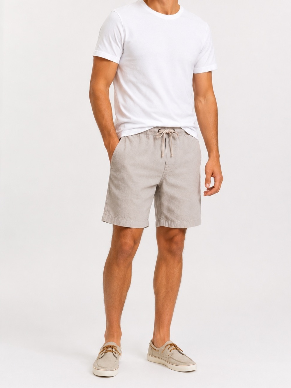 Express Men’s Linen Blend Drawstring Waist Shorts M Natural